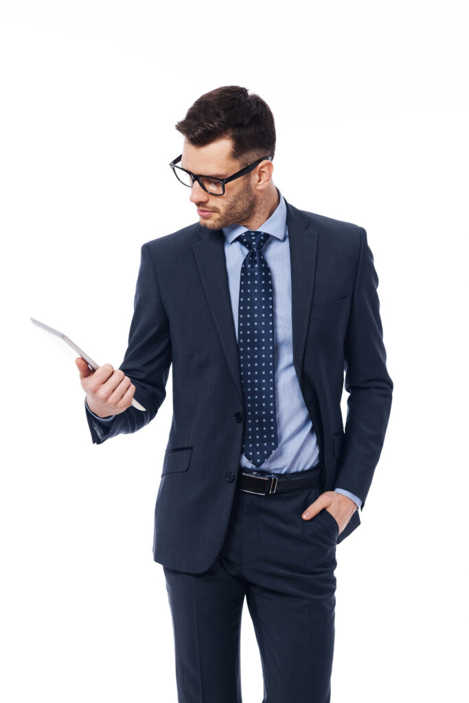 very busy office worker looking tablet